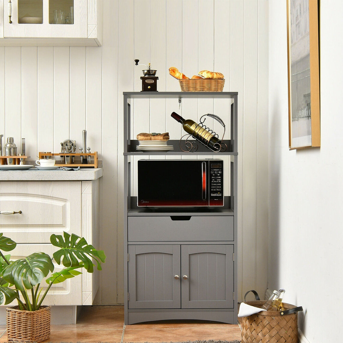 WELLFOR 24-in x 48-in x 13-in Gray Freestanding Linen Cabinet
