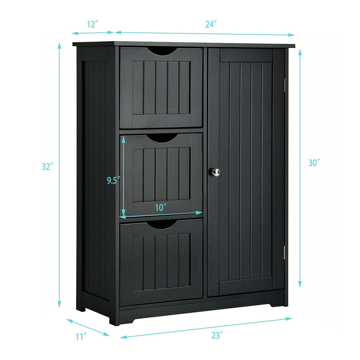 WELLFOR 24-in x 32-in x 12-in Black Freestanding Linen Cabinet