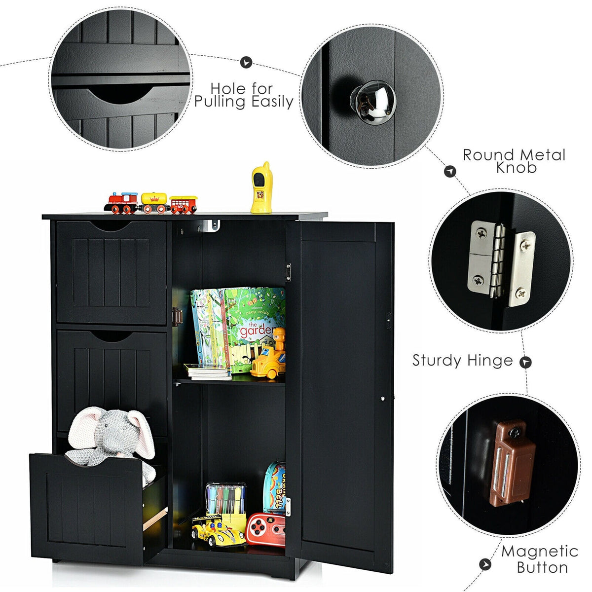 WELLFOR 24-in x 32-in x 12-in Black Freestanding Linen Cabinet