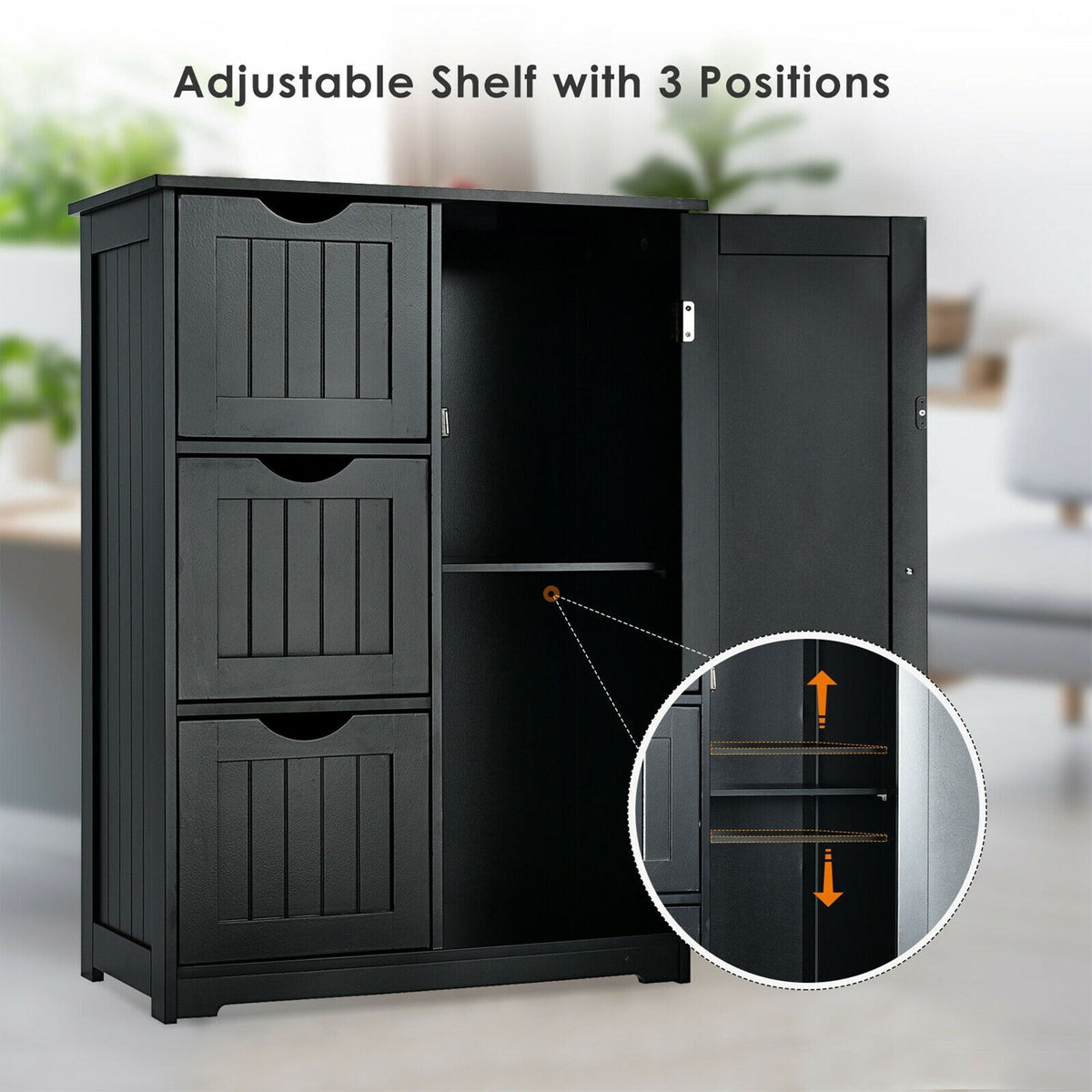WELLFOR 24-in x 32-in x 12-in Black Freestanding Linen Cabinet
