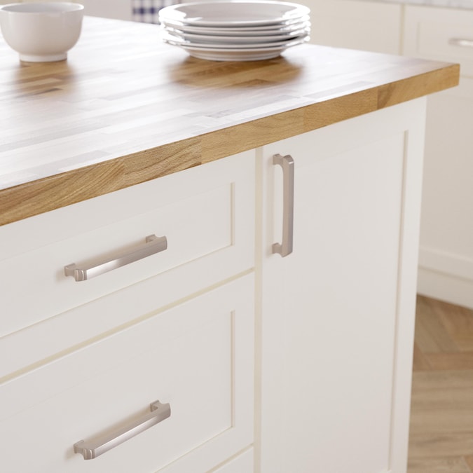 allen + roth Origin 21 Ivy 5-1/16-in (128mm) Center to Center Satin Nickel Rectangular Handle Drawer Pull