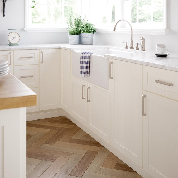 allen + roth Origin 21 Ivy 5-1/16-in (128mm) Center to Center Satin Nickel Rectangular Handle Drawer Pull