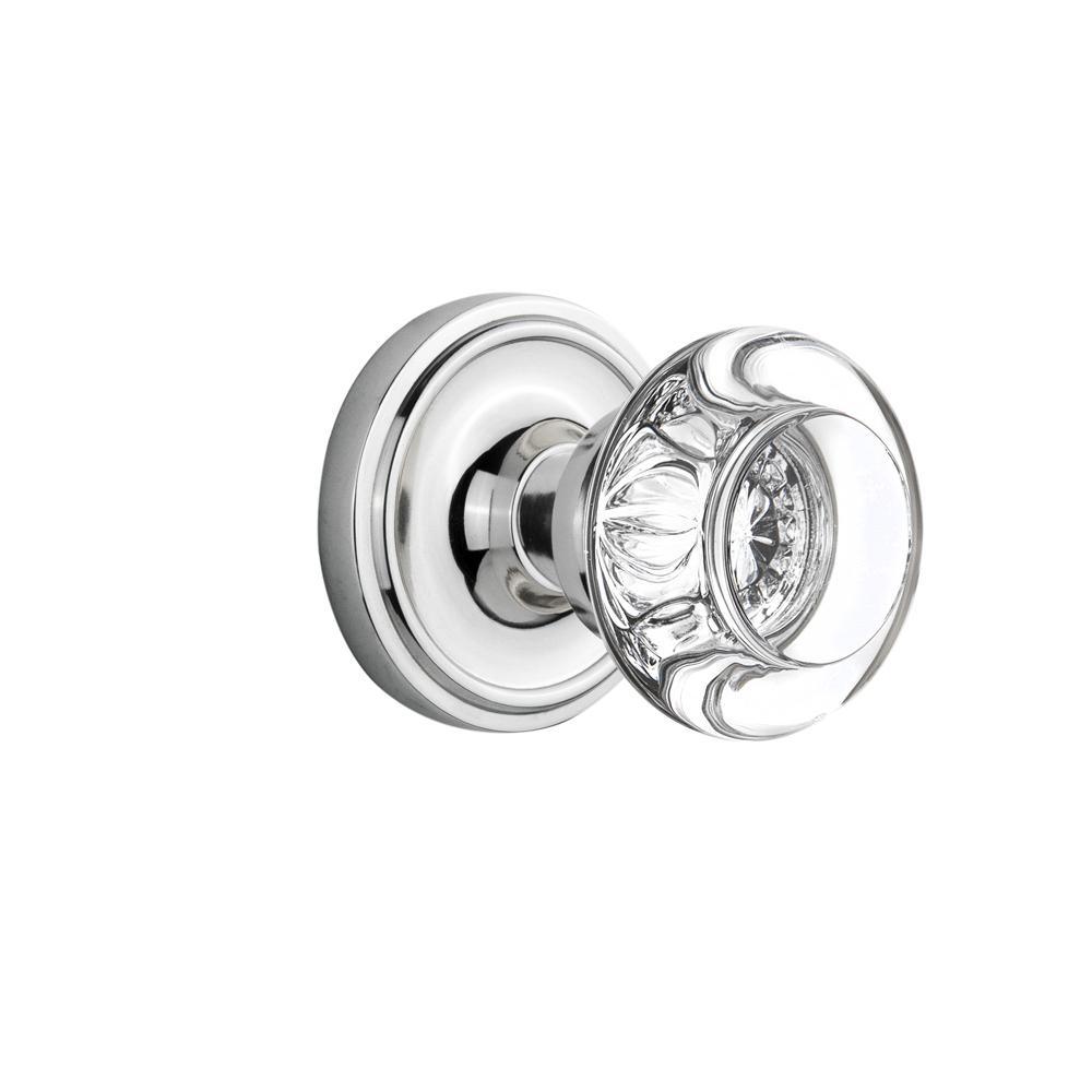 Classic Rosette 2-3/4 in. Backset Unlacquered Brass Privacy Bed/Bath Round Clear Crystal Glass Door Knob - Super Arbor