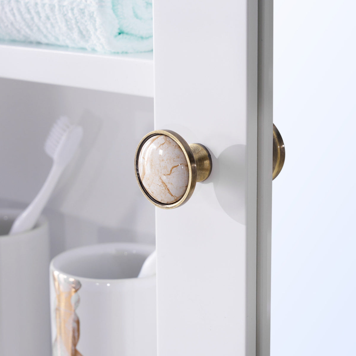 Forclover Solid Wood 55-in x 30-in Lighted Surface Mount White Mirrored Soft Close Medicine Cabinet