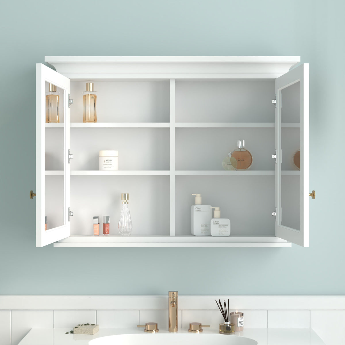 Forclover 40-in x 30-in Surface Mount White Mirrored Soft Close Medicine Cabinet