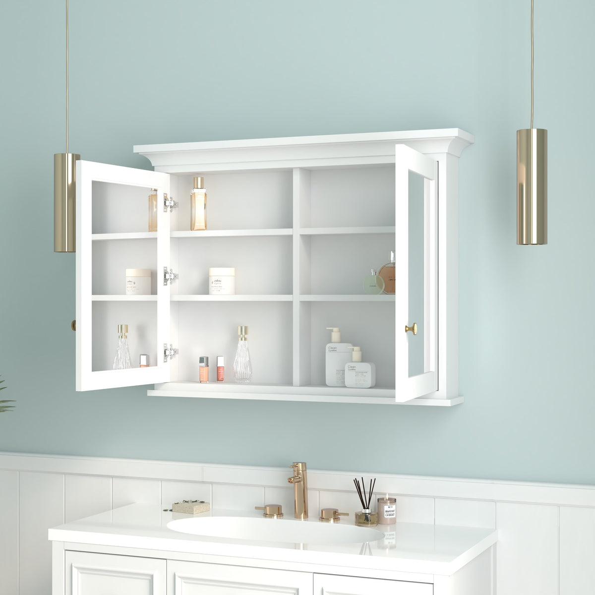 Forclover 40-in x 30-in Surface Mount White Mirrored Soft Close Medicine Cabinet