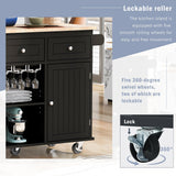 ModernLuxe Black Wood Base with Wood Top Rolling Kitchen Island (29.33-in x 39.8-in x 33.7-in)