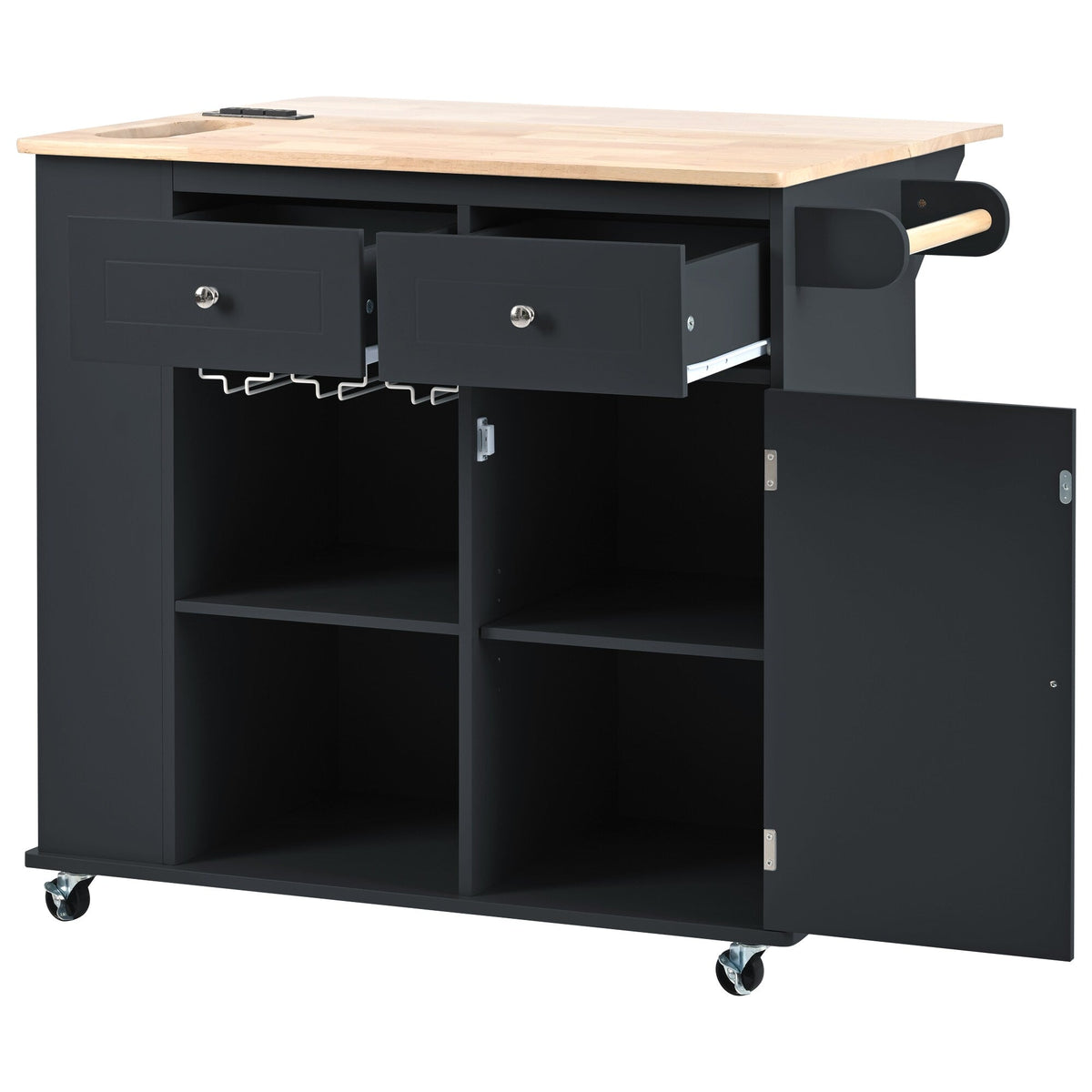 ModernLuxe Black Wood Base with Wood Top Rolling Kitchen Island (29.33-in x 39.8-in x 33.7-in)