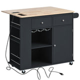 ModernLuxe Black Wood Base with Wood Top Rolling Kitchen Island (29.33-in x 39.8-in x 33.7-in)