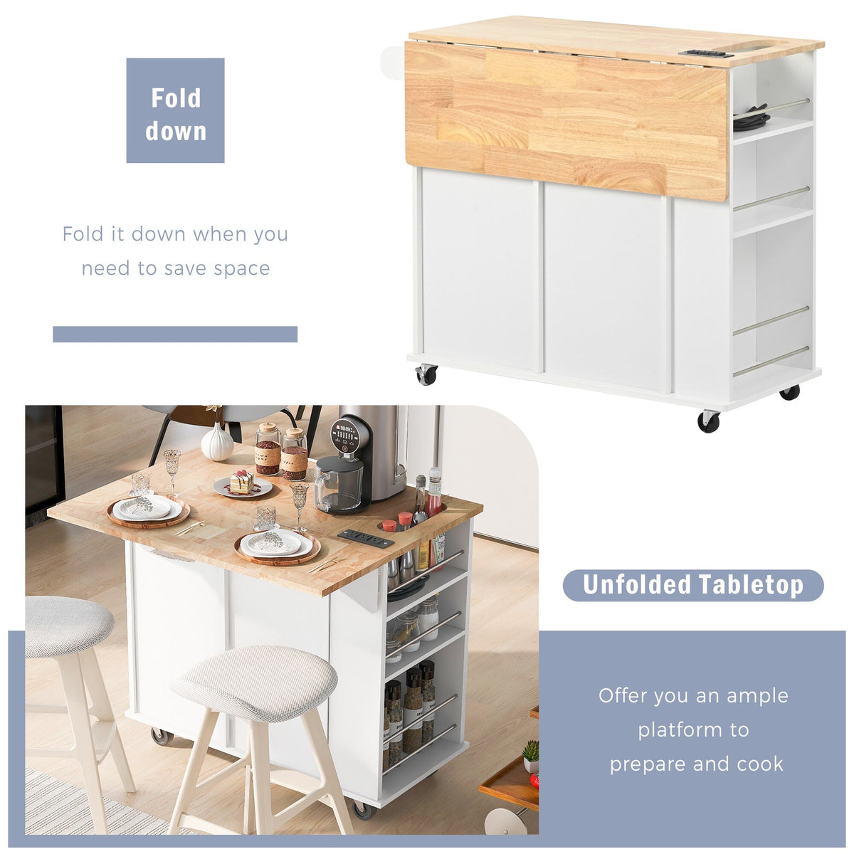 ModernLuxe White Wood Base with Wood Top Rolling Kitchen Island (29.33-in x 39.8-in x 33.7-in)