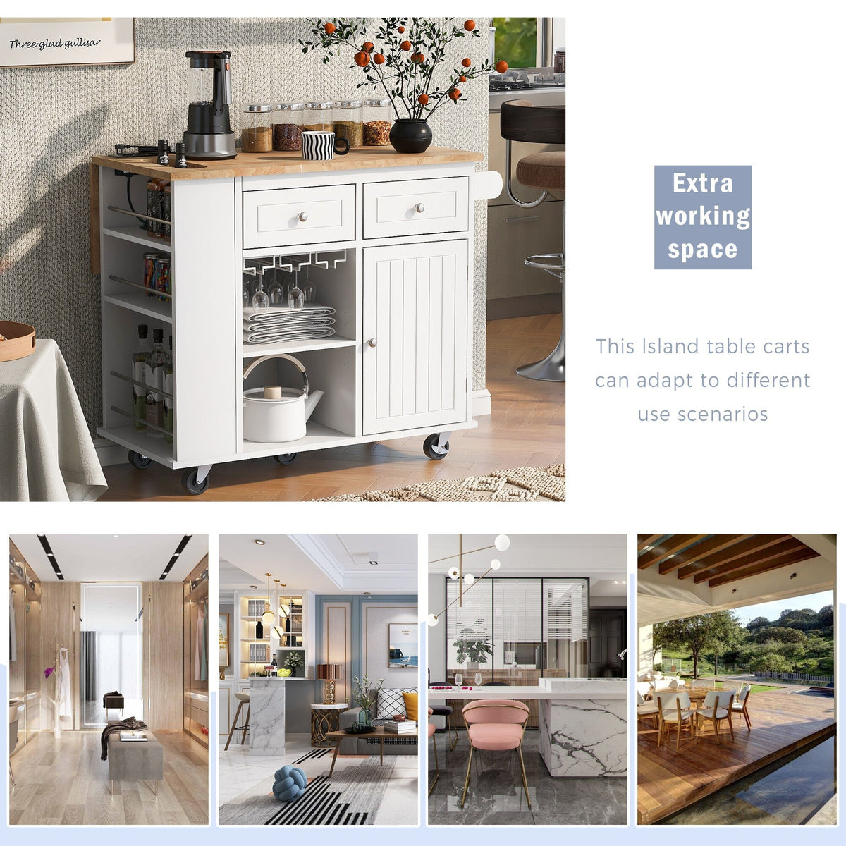 ModernLuxe White Wood Base with Wood Top Rolling Kitchen Island (29.33-in x 39.8-in x 33.7-in)