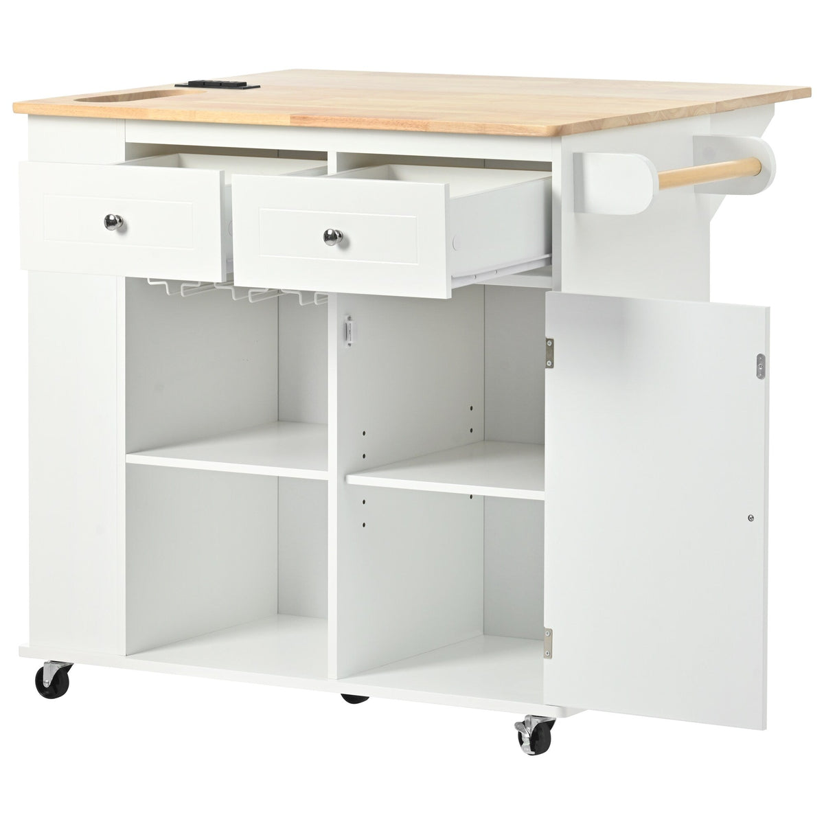ModernLuxe White Wood Base with Wood Top Rolling Kitchen Island (29.33-in x 39.8-in x 33.7-in)