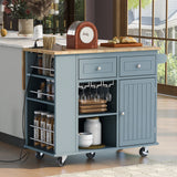 ModernLuxe Blue Wood Base with Wood Top Rolling Kitchen Island (29.33-in x 39.8-in x 33.7-in)