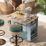 ModernLuxe Blue Wood Base with Wood Top Rolling Kitchen Island (29.33-in x 39.8-in x 33.7-in)