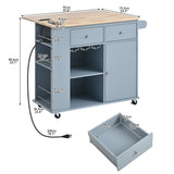 ModernLuxe Blue Wood Base with Wood Top Rolling Kitchen Island (29.33-in x 39.8-in x 33.7-in)