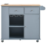 ModernLuxe Blue Wood Base with Wood Top Rolling Kitchen Island (29.33-in x 39.8-in x 33.7-in)