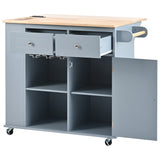 ModernLuxe Blue Wood Base with Wood Top Rolling Kitchen Island (29.33-in x 39.8-in x 33.7-in)