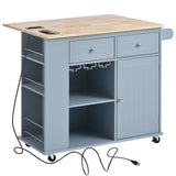 ModernLuxe Blue Wood Base with Wood Top Rolling Kitchen Island (29.33-in x 39.8-in x 33.7-in)