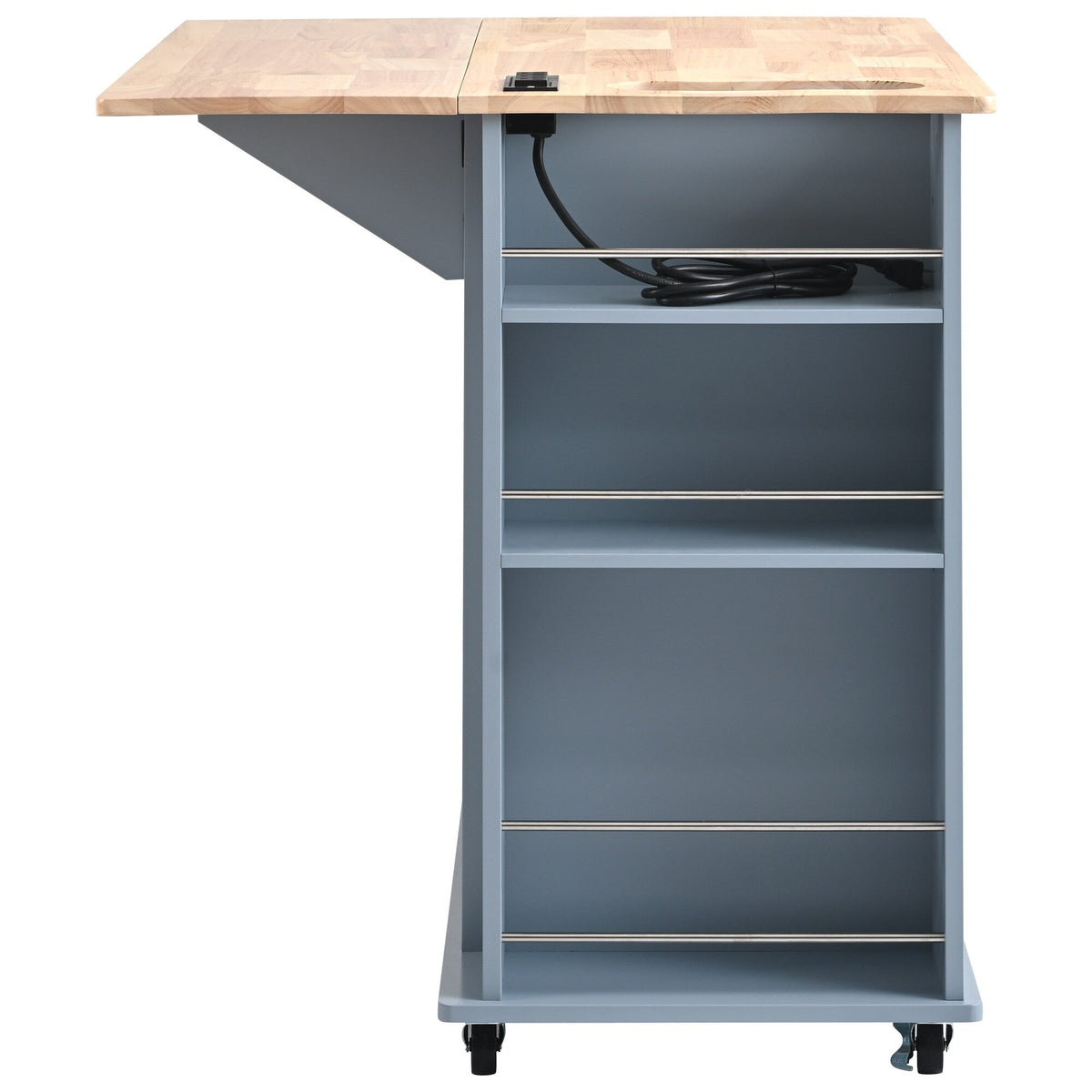 ModernLuxe Blue Wood Base with Wood Top Rolling Kitchen Island (29.33-in x 39.8-in x 33.7-in)