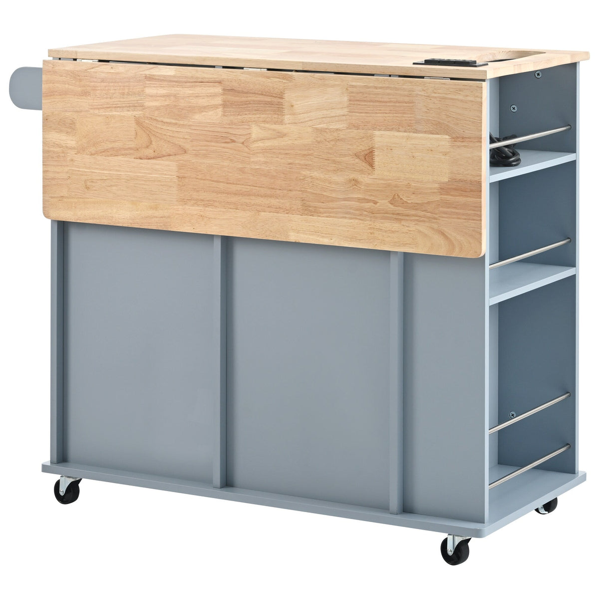 ModernLuxe Blue Wood Base with Wood Top Rolling Kitchen Island (29.33-in x 39.8-in x 33.7-in)
