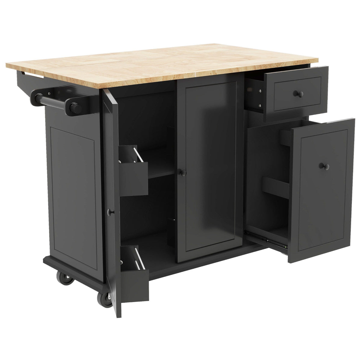 ModernLuxe Black Wood Base with Wood Top Rolling Kitchen Island (28.74-in x 53.94-in x 36.81-in)