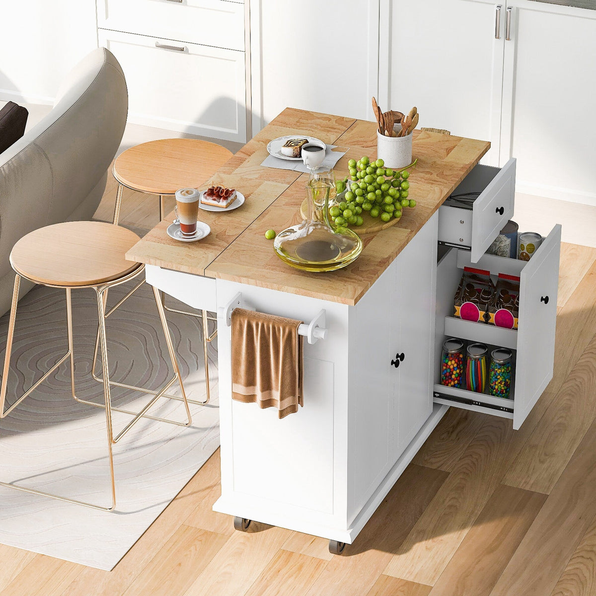 ModernLuxe White Wood Base with Wood Top Rolling Kitchen Island (28.74-in x 53.94-in x 36.81-in)