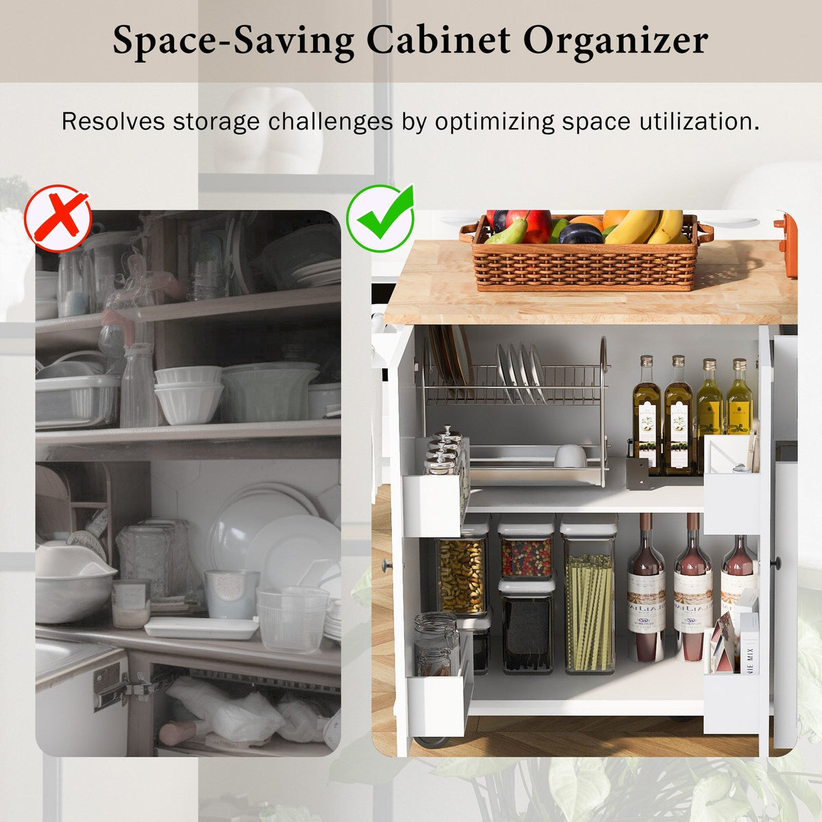 ModernLuxe White Wood Base with Wood Top Rolling Kitchen Island (28.74-in x 53.94-in x 36.81-in)