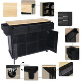ModernLuxe Black Wood Base with Wood Top Rolling Kitchen Island (29.5-in x 53.1-in x 37.2-in)