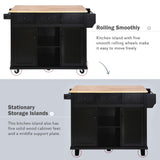 ModernLuxe Black Wood Base with Wood Top Rolling Kitchen Island (29.5-in x 53.1-in x 37.2-in)
