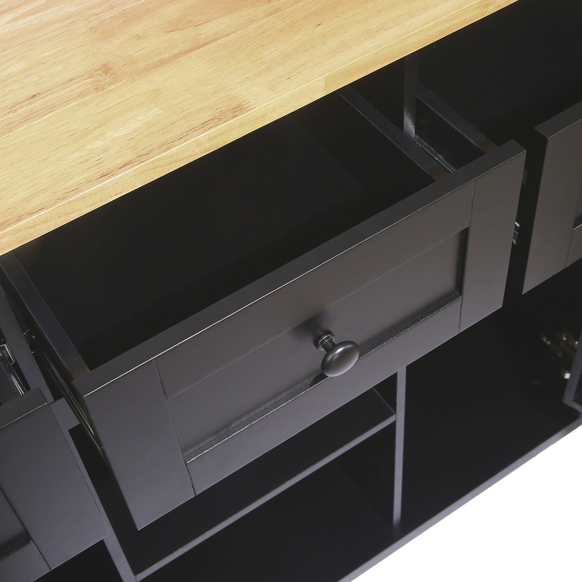 ModernLuxe Black Wood Base with Wood Top Rolling Kitchen Island (29.5-in x 53.1-in x 37.2-in)