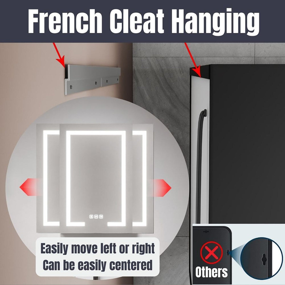 waterpar 24-in x 36-in Lighted LED Fog Free Surface/Recessed Mount Black Mirrored Soft Close Medicine Cabinet with Outlet