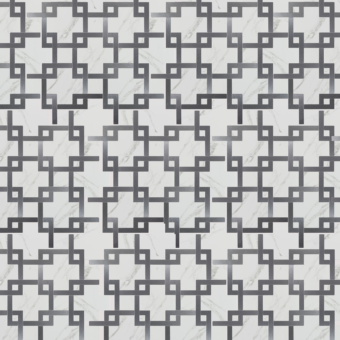 Peel&Stick Mosaics Cararra connection white and gray 14-in x 14-in Glossy Metal Marble look Multi-shaped Peel and stick Mosaic Wall Tile product image