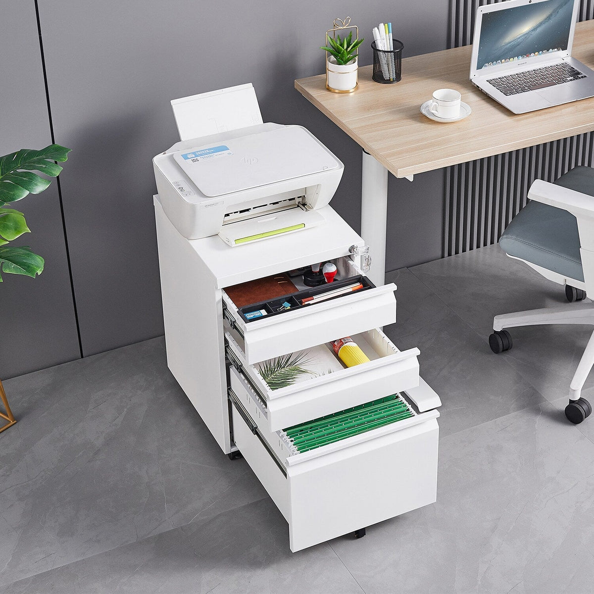 Sumyeg 3-Drawer Mobile File Cabinet White 3-Drawer 15.35-in File Cabinet