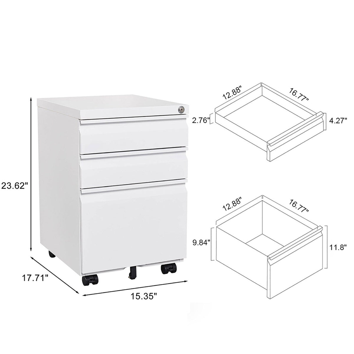 Sumyeg 3-Drawer Mobile File Cabinet White 3-Drawer 15.35-in File Cabinet