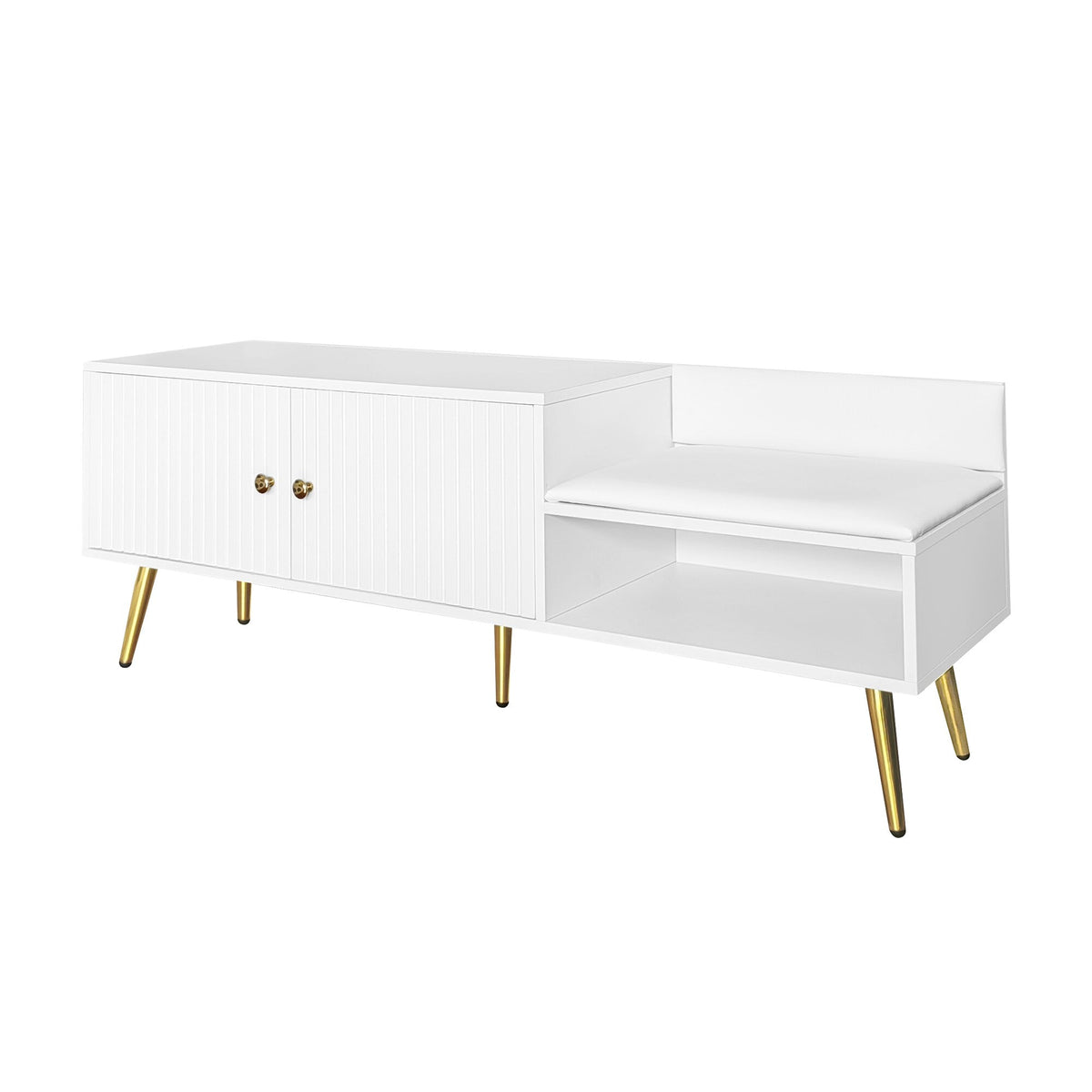 Qualler Modern White Storage Bench with Storage 54.3-in x 15-in x 19.3-in
