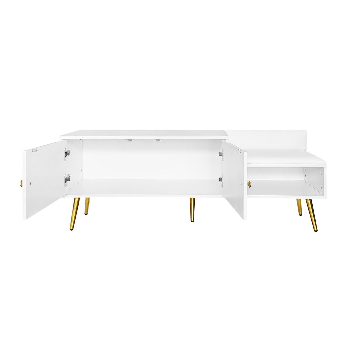 Qualler Modern White Storage Bench with Storage 54.3-in x 15-in x 19.3-in