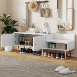 Qualler Modern White Storage Bench with Storage 54.3-in x 15-in x 19.3-in