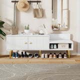 Qualler Modern White Storage Bench with Storage 54.3-in x 15-in x 19.3-in
