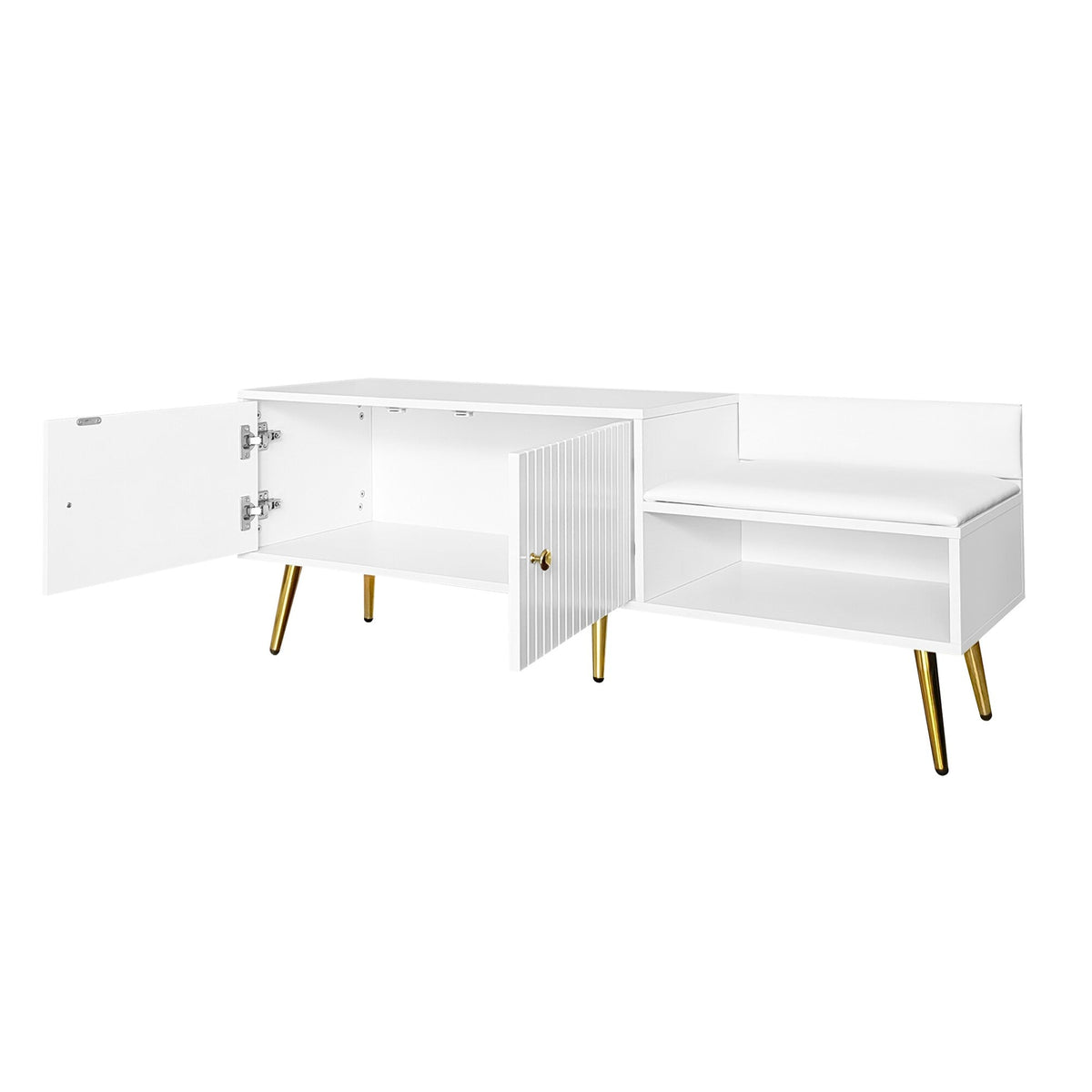 Qualler Modern White Storage Bench with Storage 54.3-in x 15-in x 19.3-in