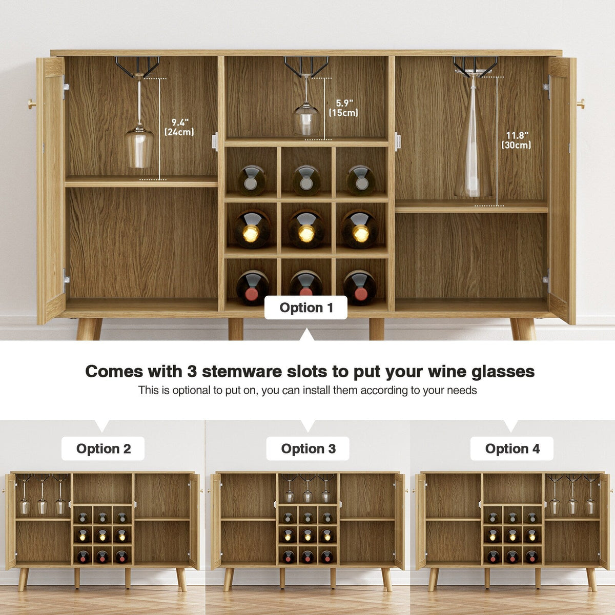 Delarpo 200-Bottle Oak Wood Wine Cabinet