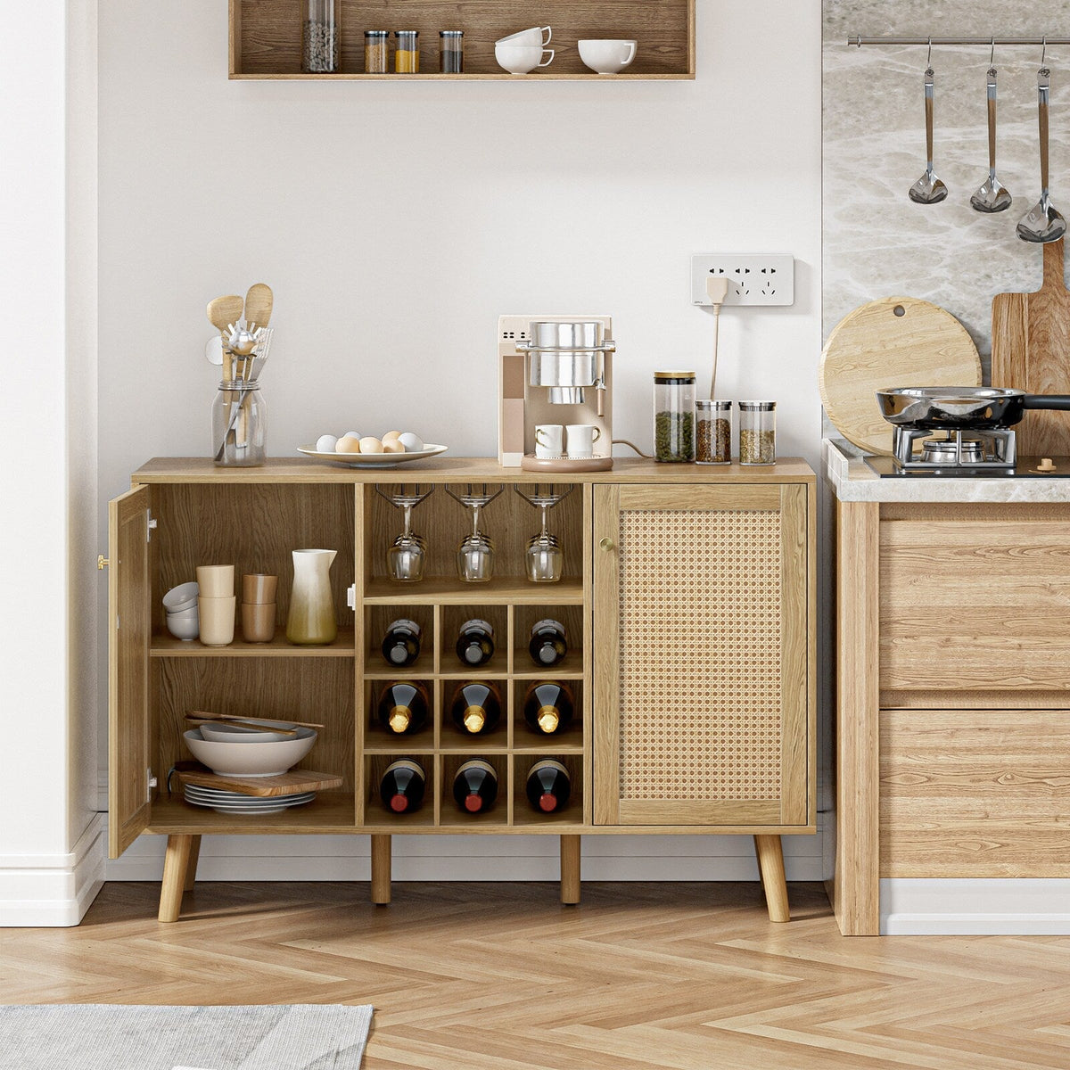 Delarpo 200-Bottle Oak Wood Wine Cabinet