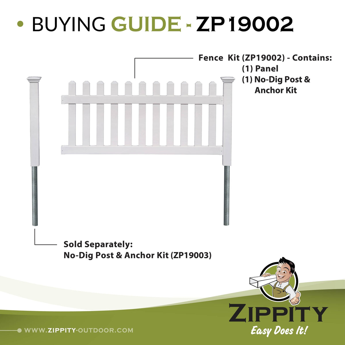 Zippity Outdoor Products Newport 3-ft H x 6-ft W White Privacy Vinyl Picket Fence Panel (Unassembled)