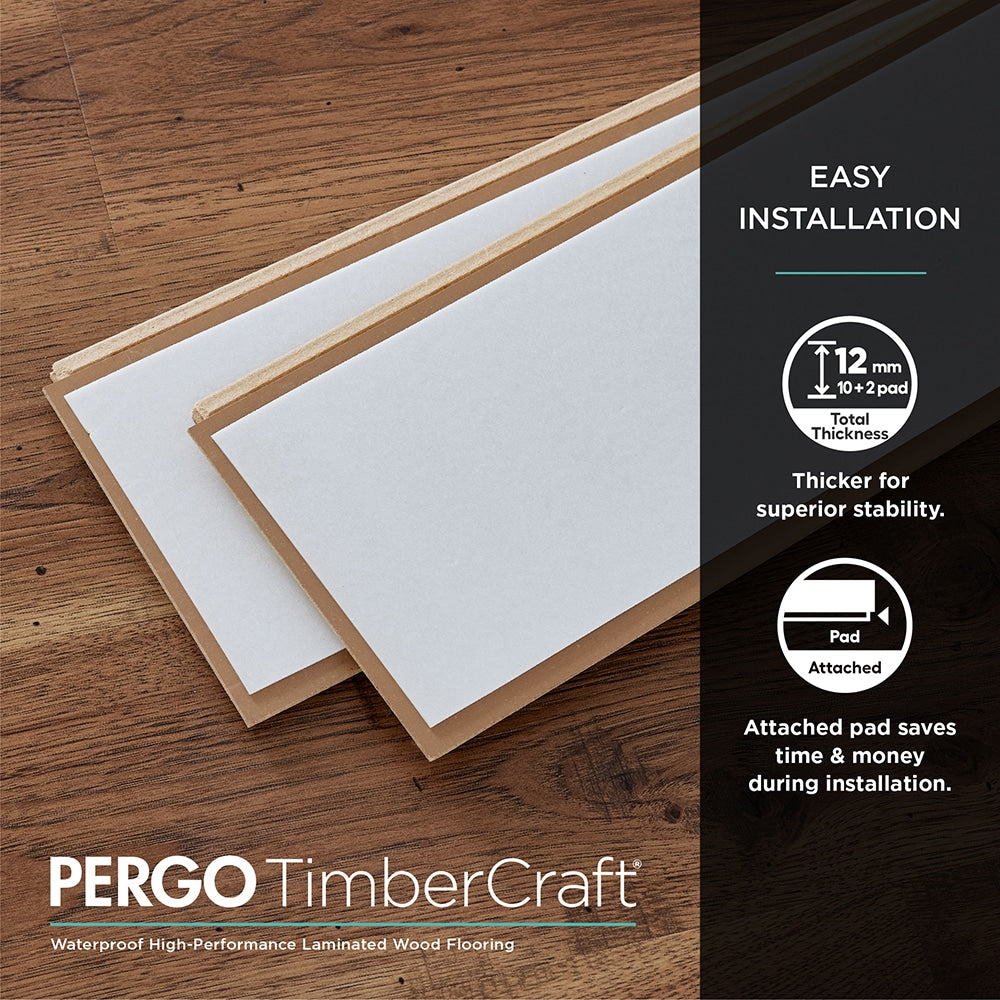Pergo TimberCraft +WetProtect Chester Ridge Hickory Waterproof Laminate Flooring with Underlayment