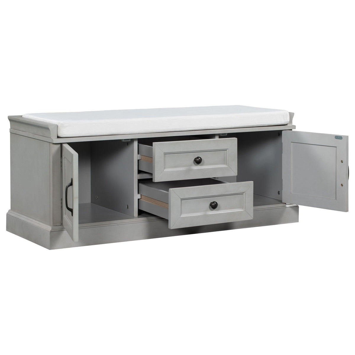 Qualler Modern Gray Wash Storage Bench with Storage 42.5-in x 15.9-in x 17.5-in