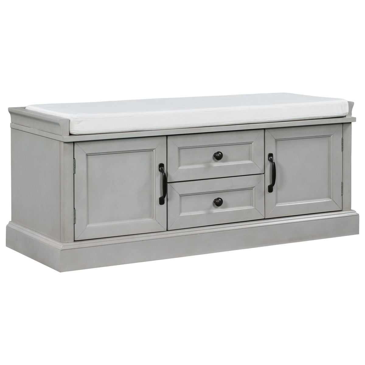 Qualler Modern Gray Wash Storage Bench with Storage 42.5-in x 15.9-in x 17.5-in