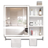 Forclover 32-in x 28-in Lighted LED Fog Free Surface Mount White Mirrored Medicine Cabinet