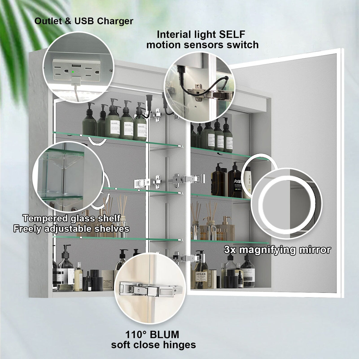 WELLFOR 24-in x 30-in Lighted LED Fog Free Surface/Recessed Mount Aluminum Mirrored Soft Close Medicine Cabinet