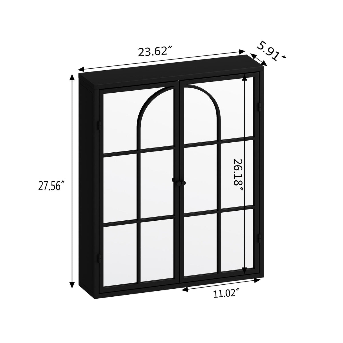 WELLFOR 24-in x 28-in Surface Mount Black Mirrored Soft Close Medicine Cabinet