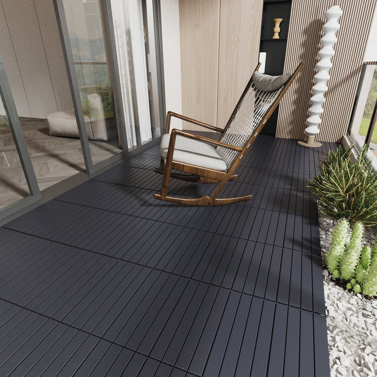 Bybafun 12-in x 24-in 24-Pack Gray Prefinished PVC Deck Tile (48-sq ft)