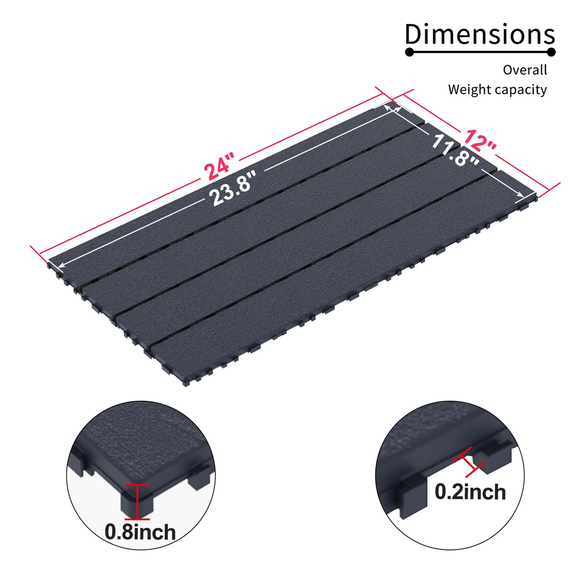 Bybafun 12-in x 24-in 24-Pack Gray Prefinished PVC Deck Tile (48-sq ft)